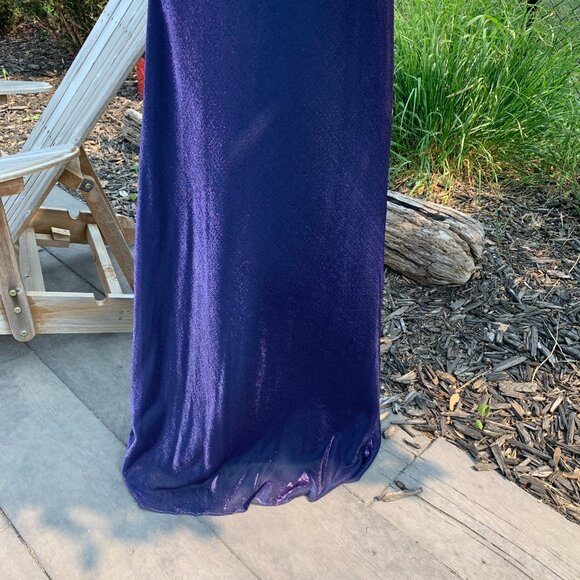 Vintage 90s Y2K Morgan & Co Purple Iridescent Maxi Prom Dress Evening Gown - Picture 5 of 16